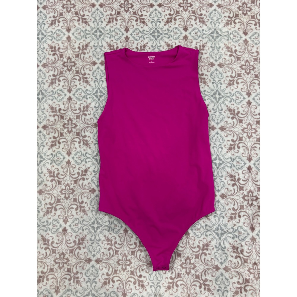 Express Body Contour High Compression Sleeveless Bodysuit Magenta Pink Medium